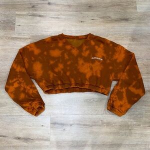 Alphalete Orange Tie-Dye HCTS Crop V-Neck Sweater M